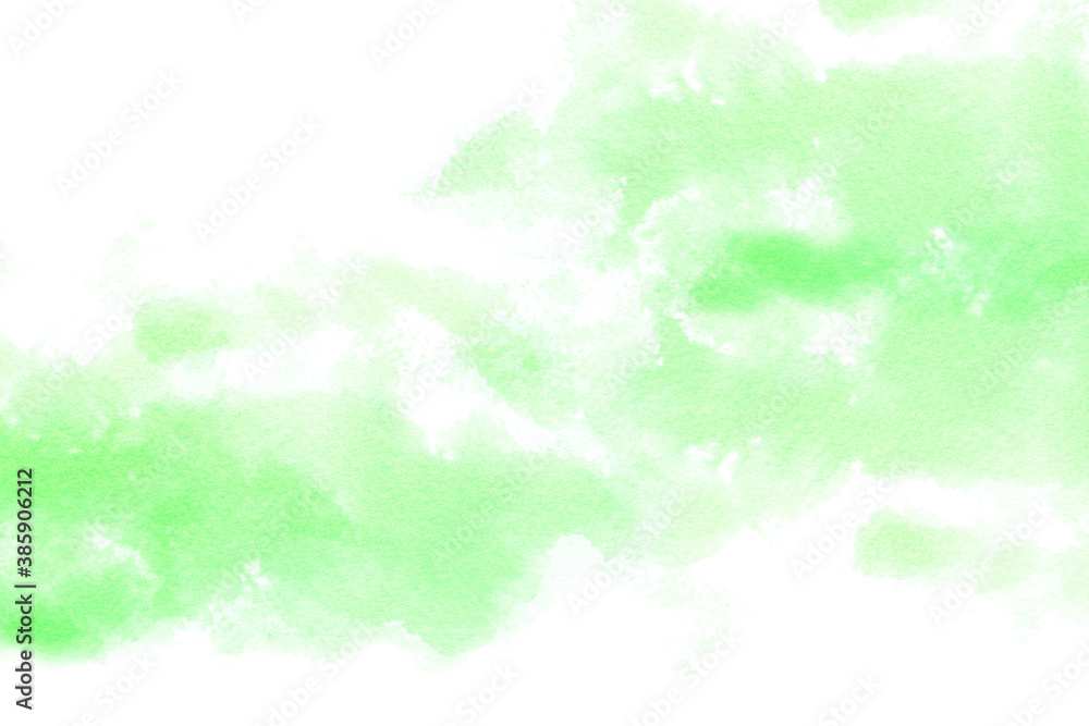 グリーンのアブストラクト　水彩タッチ　　背景は白
