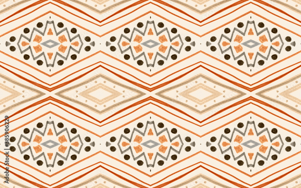Seamless Aztec Print. Grunge Ikat Texture. Orange 