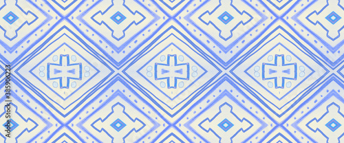 Ethnic Pattern. Blue Fashion Zigzag Ornament. 