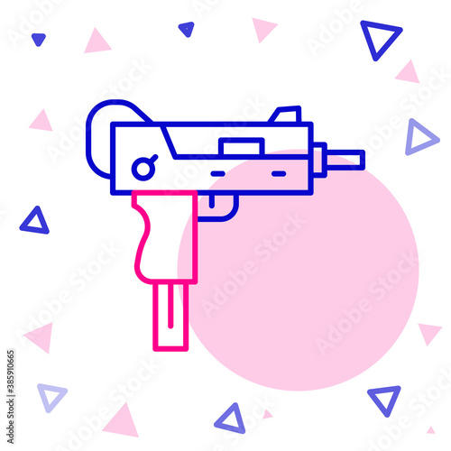 Line UZI submachine gun icon isolated on white background. Automatic weapon. Colorful outline concept. Vector.