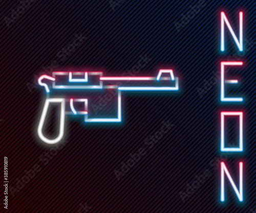 Glowing neon line Mauser gun icon isolated on black background. Mauser C96 is a semi-automatic pistol. Colorful outline concept. Vector.