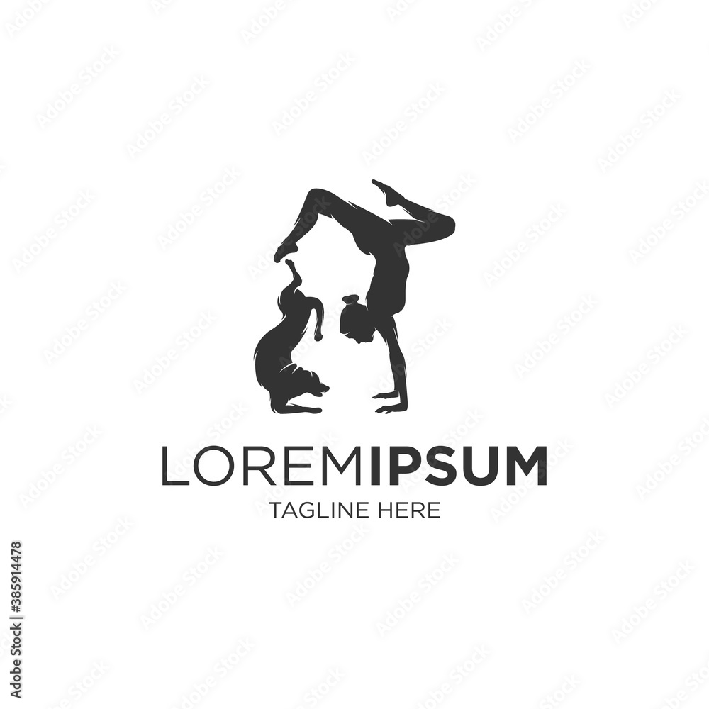 woman yoga fitness with dog silhouette logo woman yoga fitness with dog silhouette logo
