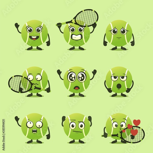 Set of tennis ball cartoon character. Illustration vector 