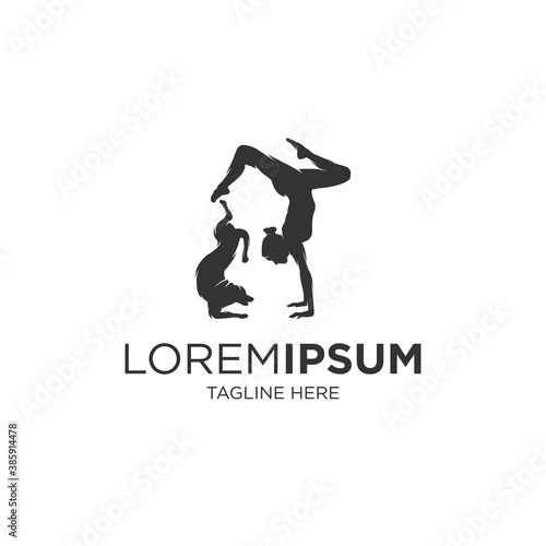 woman yoga fitness with dog silhouette logo