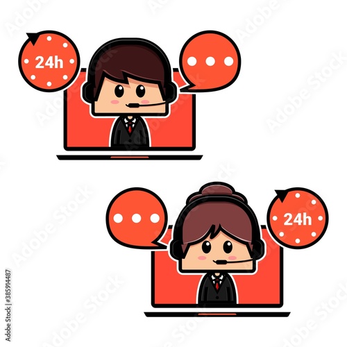 Call center help desk hotline cartoon. Customer service. Illustration vector