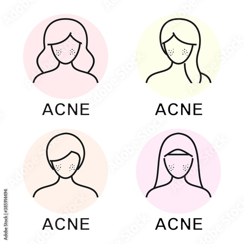 Acne on face. Facial beauty sign. Illustration vector