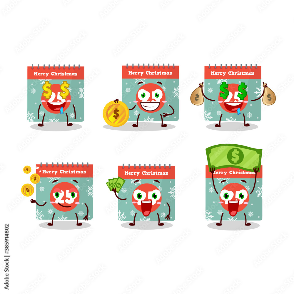 Fototapeta premium 25th december calendar cartoon character with cute emoticon bring money