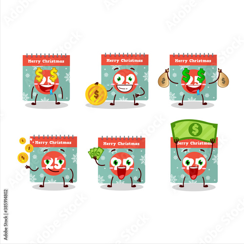 25th december calendar cartoon character with cute emoticon bring money