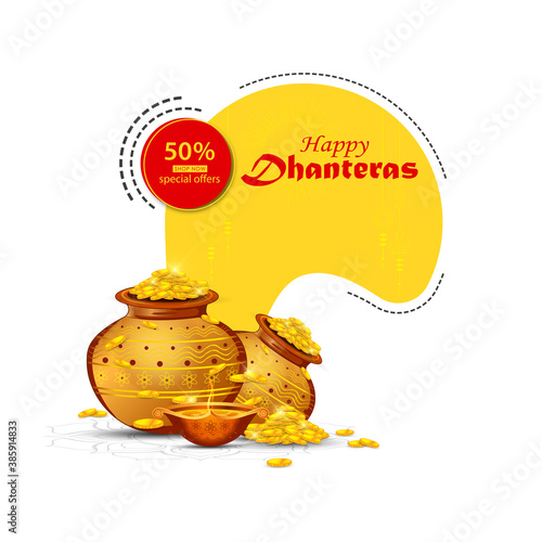 illustration of Gold coin in pot for Dhanteras celebration-Happy Dhanteras.