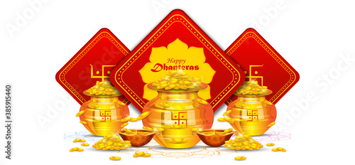 illustration of Gold coin in pot for Dhanteras celebration-Happy Dhanteras.