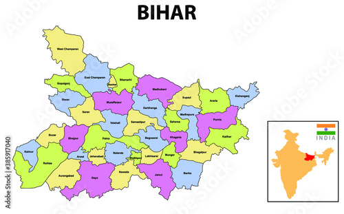 Bihar Map. bihar district map, India. Bihar, India, vector map isolated on white background. High detailed silhouette illustration.
