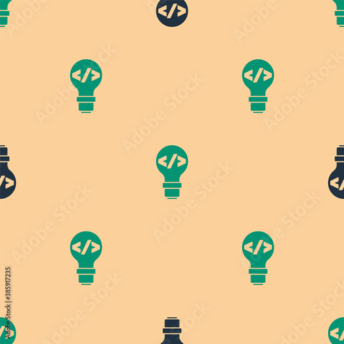 Green and black Web design and front end development icon isolated seamless pattern on beige background. Vector.