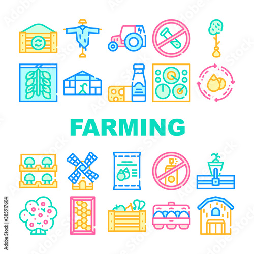 Organic Eco Farming Collection Icons Set Vector