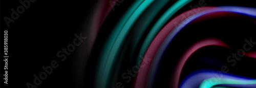 Dynamic motion abstract background. Color blurred stripes on black. Wave liquid lines poster. Vector illustration