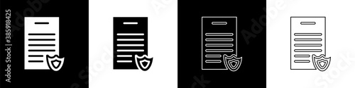 Set Firearms license certificate icon isolated on black and white background. Weapon permit. Vector.