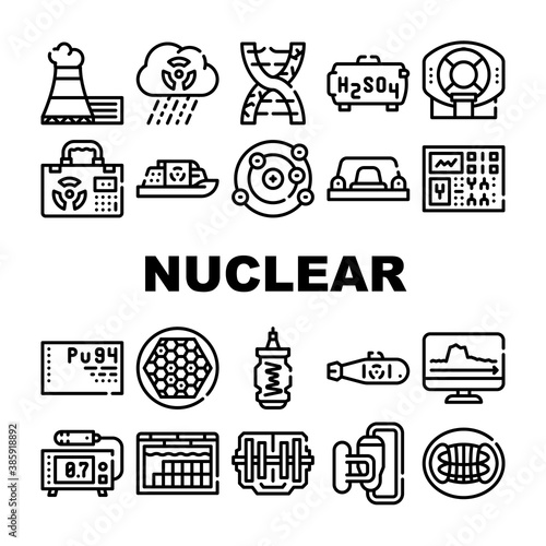 Nuclear Energy Power Collection Icons Set Vector