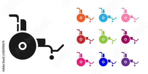 Black Wheelchair for disabled person icon isolated on white background. Set icons colorful. Vector.