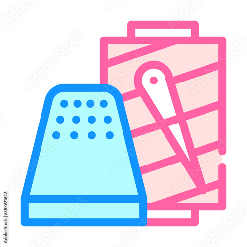 thimble with thread color icon vector illustration