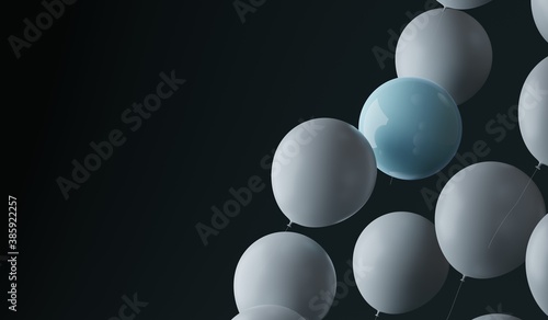 Little planet Uranus floating between balloons. A 3d render.