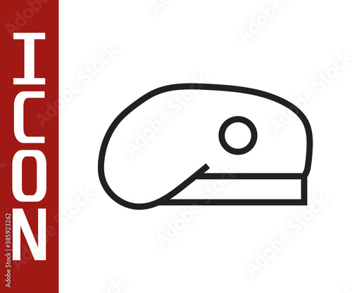 Black line Military beret icon isolated on white background. Soldiers cap. Army hat. War baret. Vector.