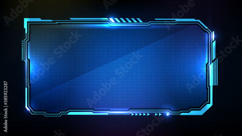 abstract futuristic background of blue glowing technology sci fi frame hud ui
