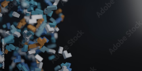 Geometric particles on a dark background. A 3d render. © Ludwiczak