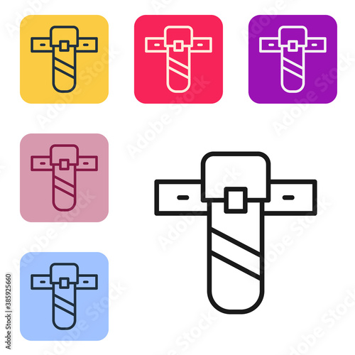 Black line Knife holster icon isolated on white background. Set icons in color square buttons. Vector.