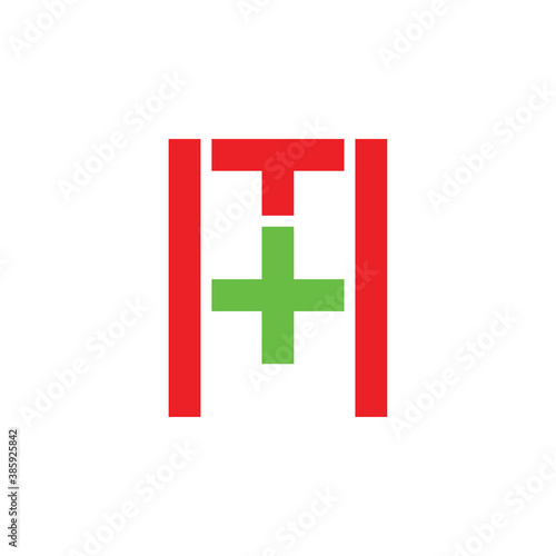 MT letter with plus logo design vector