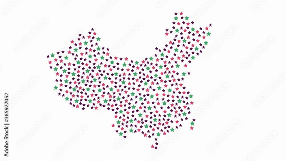 Chinese map background with colored stars of different sizes video Chinese map background with colored stars of different sizes video