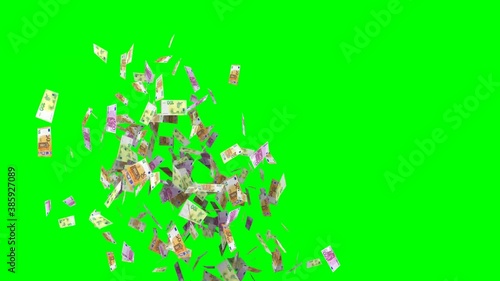 euro banknotes confetti on green screen background