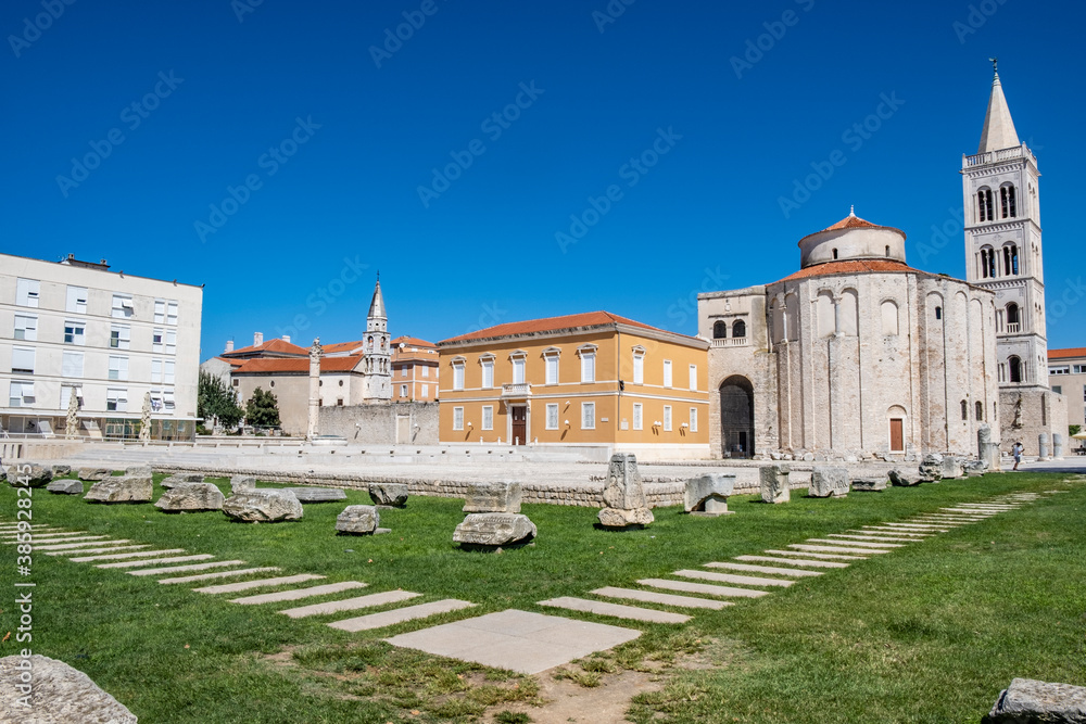 Historic center of the Croatian town of Zadar at the Mediterranean Sea, Europe.