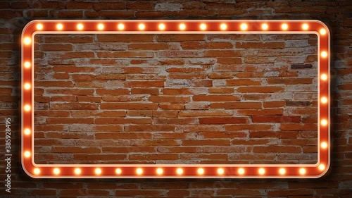 circus style lightbulb frame flicker light on brick background