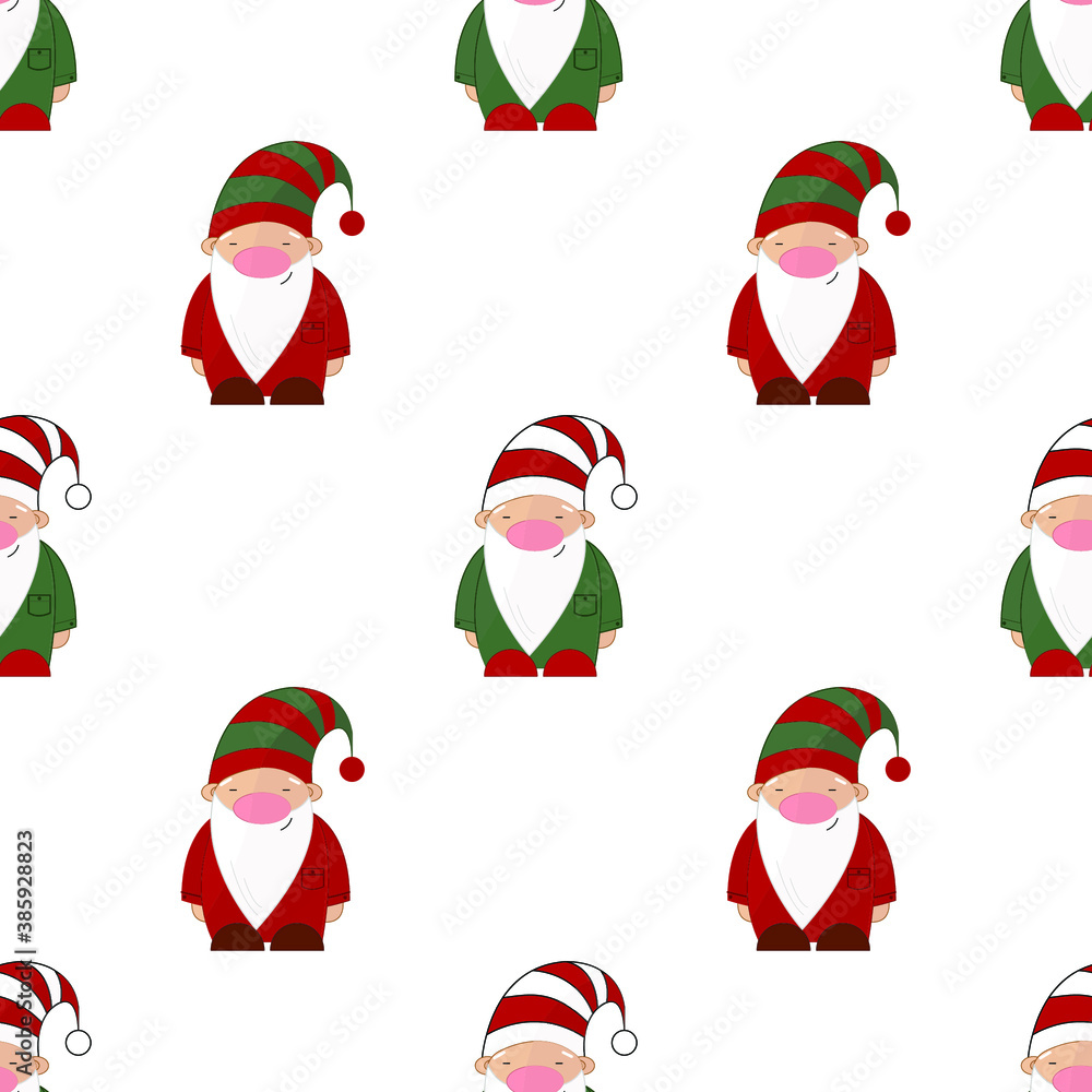 A seamless pattern with christmas gnomes. Isolated on white. Santa's helpers. A seamless pattern with christmas gnomes. Isolated on white. Santa's helpers.