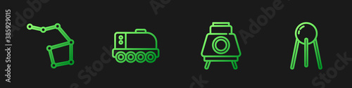 Set line Mars rover, Great Bear constellation, and Satellite. Gradient color icons. Vector.