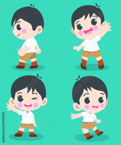 Thai school uniform With a boy character Vector illustration.