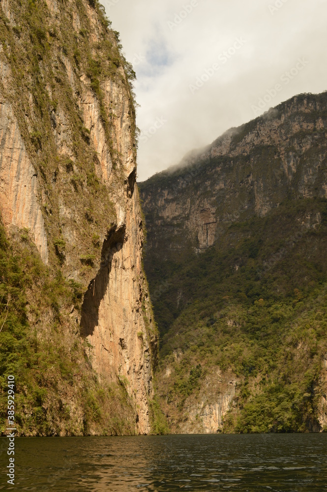 The steep and beautiful Sumidero Canyon in Chiapas, Mexico