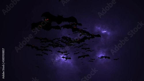 swarm bats on cloud storm night sky background
