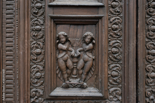 old ornate wooden door with beautiful carvings