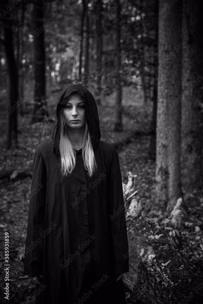 Mystical scene at forest, gothic woman, magical look, Halloween ideas, costume Mystical scene at forest, gothic woman, magical look, Halloween ideas, costume