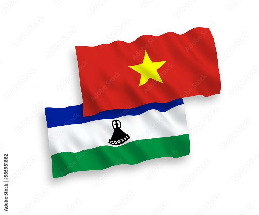 Fototapeta premium Flags of Lesotho and Vietnam on a white background