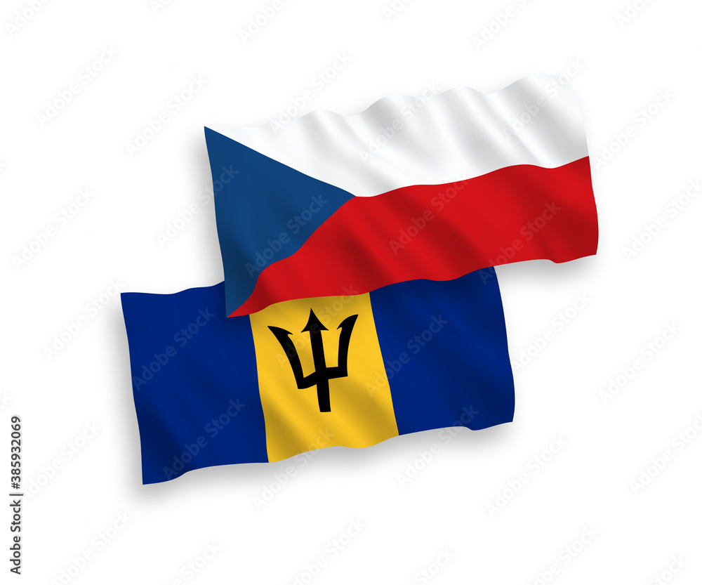 Fototapeta premium Flags of Czech Republic and Barbados on a white background
