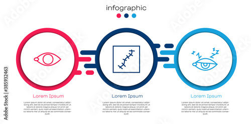 Set line Blindness, Scar with suture and Insomnia. Business infographic template. Vector.