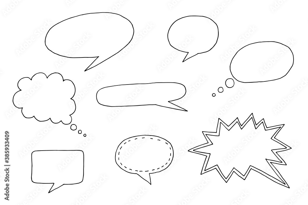 Cartoon bubbles - speech and thought set. Hand-drawn comic doodle speech bubbles