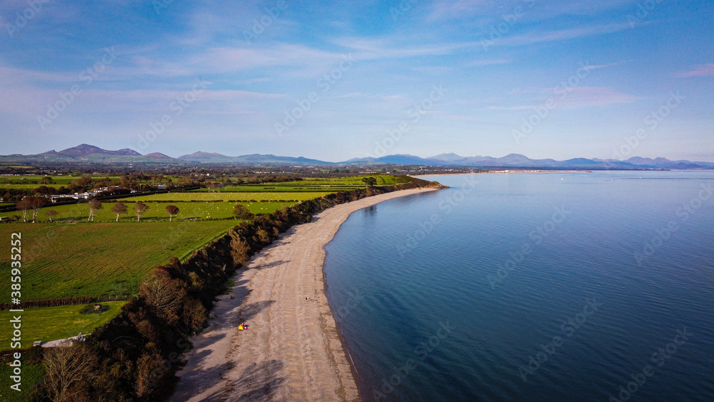 Fototapeta premium Llanbedrog beach landscape by drone