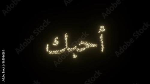 I Love You text in Arabic. Beautiful Sparkling Fireworks Letters on black background. I love you in different languages
