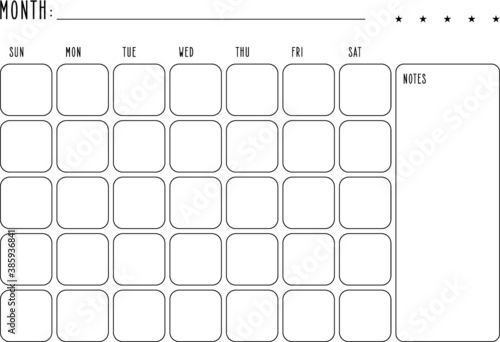 Vector illustration of the monthly calendar