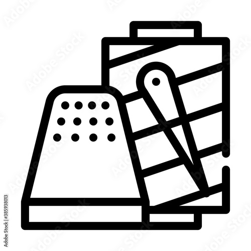 thimble with thread line icon vector illustration