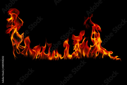 Fire flames on a black background.