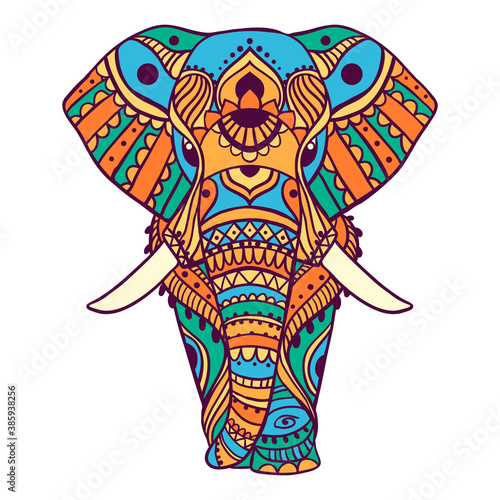Elephant. Geometric circle element made in vector. Tribal, India, hippie, Bohemian styles.