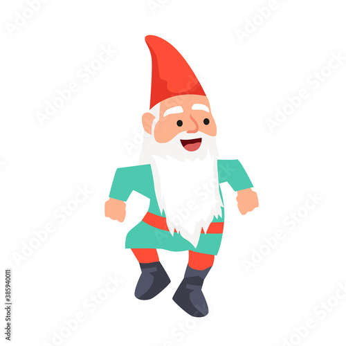 cute gnome dancing character flat vector illustration